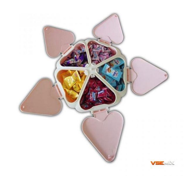 Органайзер для солодощів Peach Heart Shape &middot; Мінажниця &ndash; цукерниця на 5 відсіків &middot; Тарілка для закусок з підставкою для телефону 51340 фото