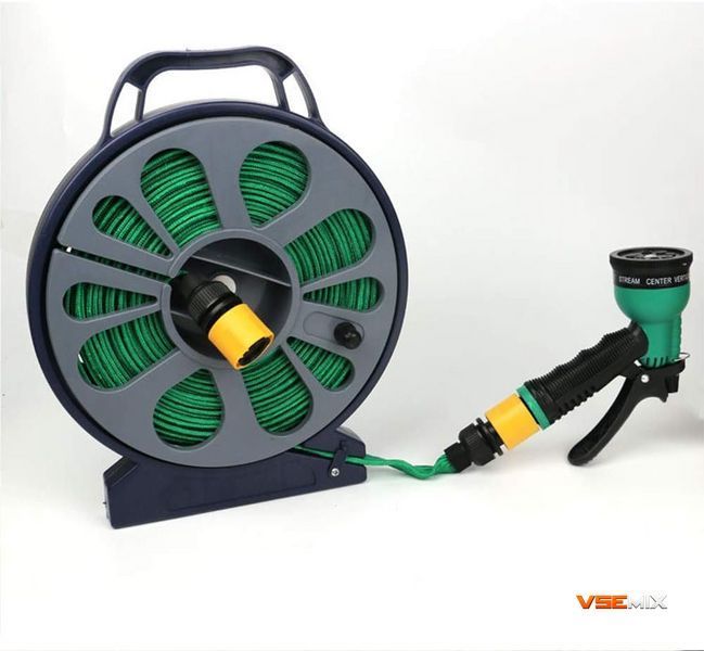 Гнучкий поливальний шланг Garden Hose 10 м &bull; Плоский садовий шланг у котушці з розпилювачем 7 режимів 55498 фото