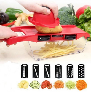 Овочерізка - мультислайсер Mandoline Slicer 6 in 1 &middot; Тертка &ndash; шатківниця для овочів та фруктів з контейнером 52789 фото
