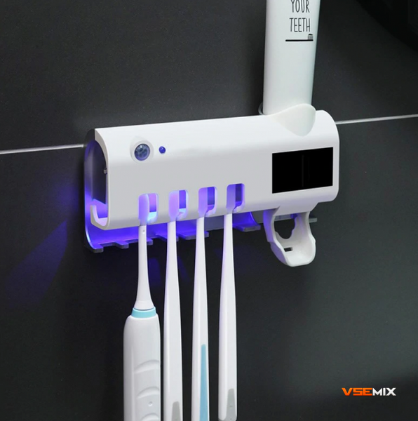 Диспенсер для зубной пасты дозатор автоматический Toothbrush sterilizer / УФ-стерилизатор / Держатель зубных щеток / Органайзер для ванной W-020 81100 фото