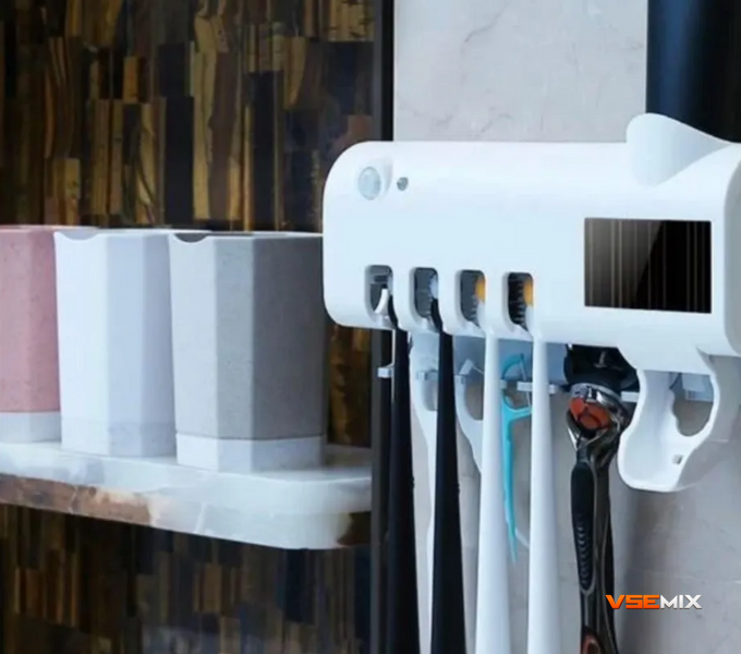 Диспенсер для зубной пасты дозатор автоматический Toothbrush sterilizer / УФ-стерилизатор / Держатель зубных щеток / Органайзер для ванной W-020 81100 фото