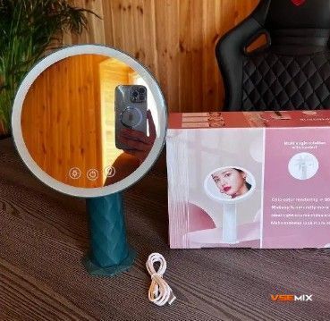 Зеркало &ndash; ночник настольное с LED подсветкой на аккумуляторе 1200 mAh &middot; Круглое зеркало для макияжа /17001 55100 фото