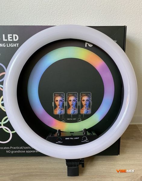 Світлодіодна кільцева лампа для селфі 45 см / Світлодіодна лампа RGB з пультом + сумка (MJ18) 66128 фото