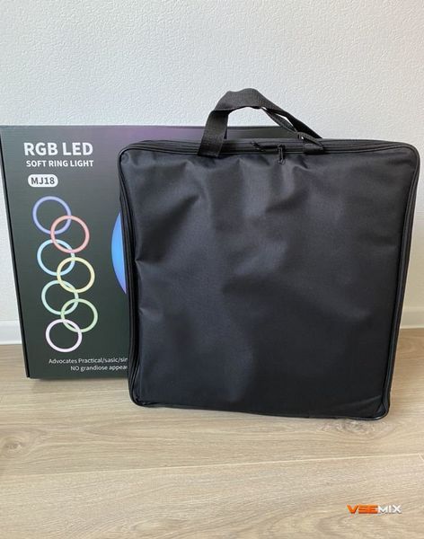 Світлодіодна кільцева лампа для селфі 45 см / Світлодіодна лампа RGB з пультом + сумка (MJ18) 66128 фото