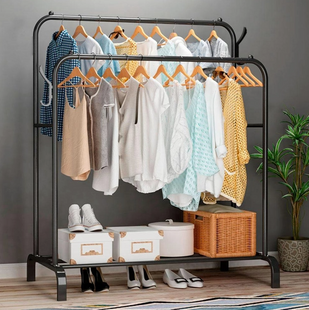 Подвійна стійка &ndash; вішалка для одягу Double floor Hanger з полицею для взуття, Ш104хГ41.5хВ152 52197 фото