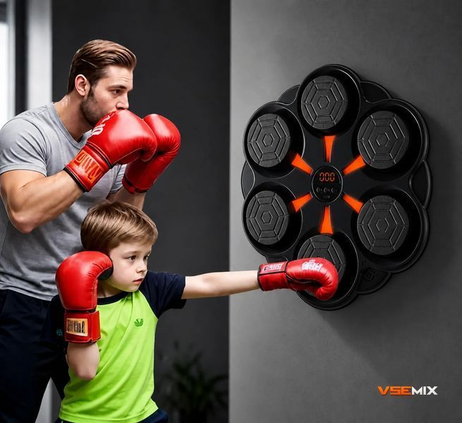 Настінна боксерська мішень з Bluetooth на 6 зон &bull; Музичний тренажер для боксу з підсвіткою для дому, фітнесу та реакції 58170 фото