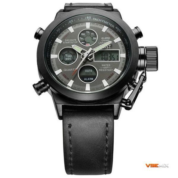 Мужские наручные часы AMST Watch черные &bull; Стильные кварцевые часы на руку в черном цвете для повседневной носки, работы и подарка 57569 фото