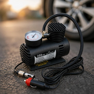 Автомобильный компрессор Air Compressor DC-12V 250 PSI &bull; Портативный насос для шин от прикуривателя 12V с адаптерами 66056 фото