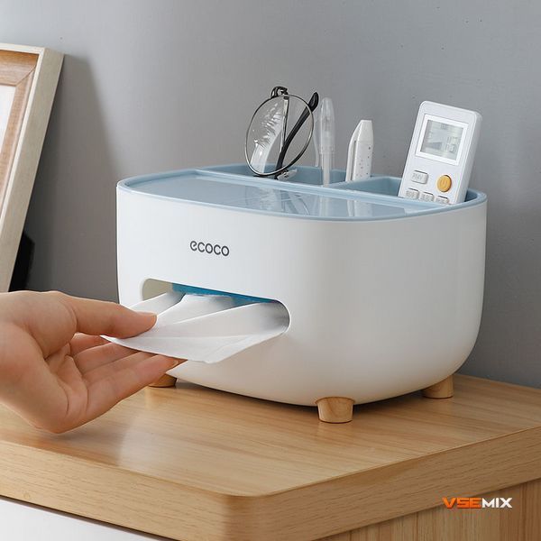 Настільний органайзер Ecoco Tissue з диспенсером для серветок та відсіками для зручного зберігання аксесуарів 54016 фото