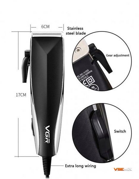 Профессиональная машинка для стрижки волос от сети VGR V-033 USB Pro, 9 Вт с насадками 3-12 мм и ножницами в комплекте 51753 фото
