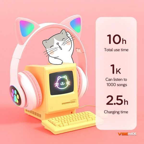 Детские беспроводные Bluetooth наушники Cat 28 с LED кошачьими ушками | Наушники с подсветкой 51726 фото